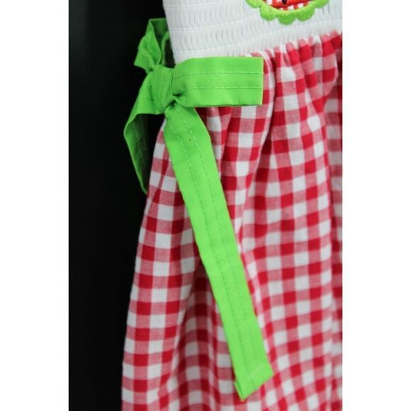MARIE NICOLE CLOTHING RED/WHITE GINGHAM WATERMELON SMOCKED 3XS DRESS FITS LIKE 2 - Picture 4 of 11